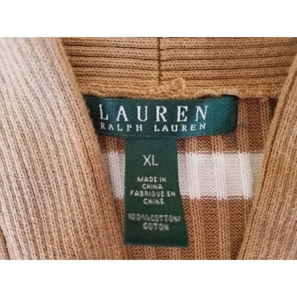 Lauren Ralph Lauren Sweater Womens Size XL Striped Brown White Button Accent - Picture 3 of 12
